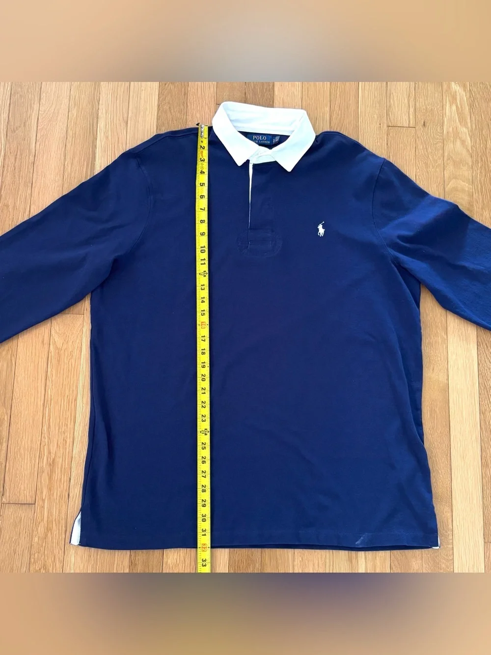 Polo Ralph Lauren Iconic Rugby Shirt Mens XL Navy Blue Long Sleeve White Collar